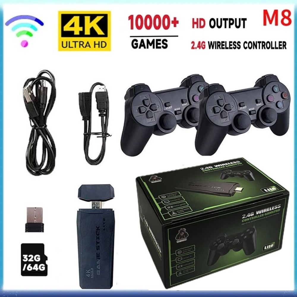 M8 Mini Retro Console 64GB Wireless Video Game Consoles 4K HD M8 Game Stick Lite With Gamepad Built-in 20000+ Games For PS1