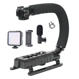 AY-49U Video Making Kit Universal Stabilizer C-Shape with Microphone & LED Light