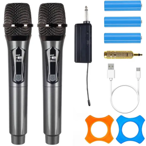 W68 Professional Universal Dual Wireless Microphone Handheld, UHF Rechargeable Receiver for Wedding, Party, Speech, Church, Club, Show, Meeting