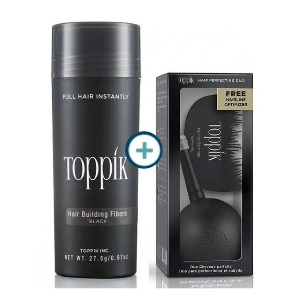 Toppik Fibres Pack 27.5g Black + Spray Applicator with FREE Hairline Optimizer