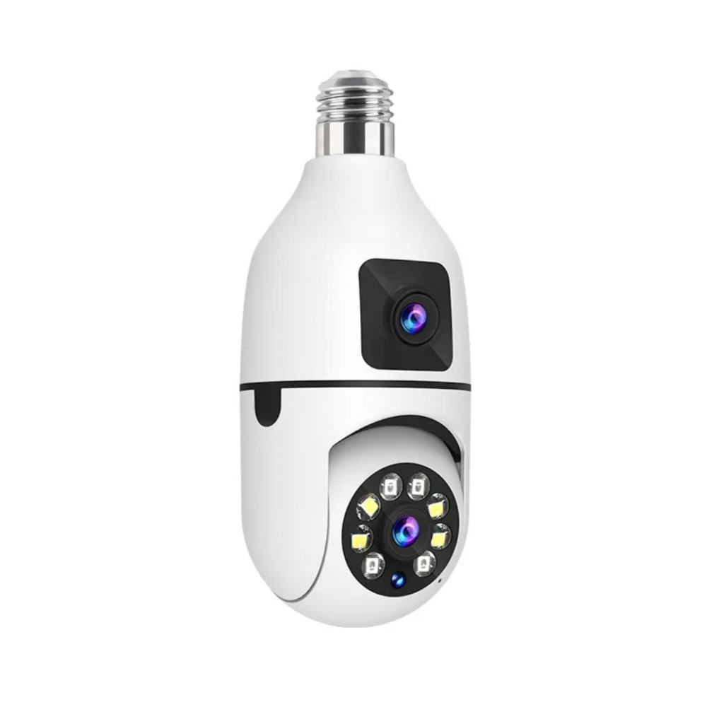 Dual Lens PTZ Bulb Camera 360° 1080P – Motion Tracking, Night Vision & Two-Way Audio Security Camera