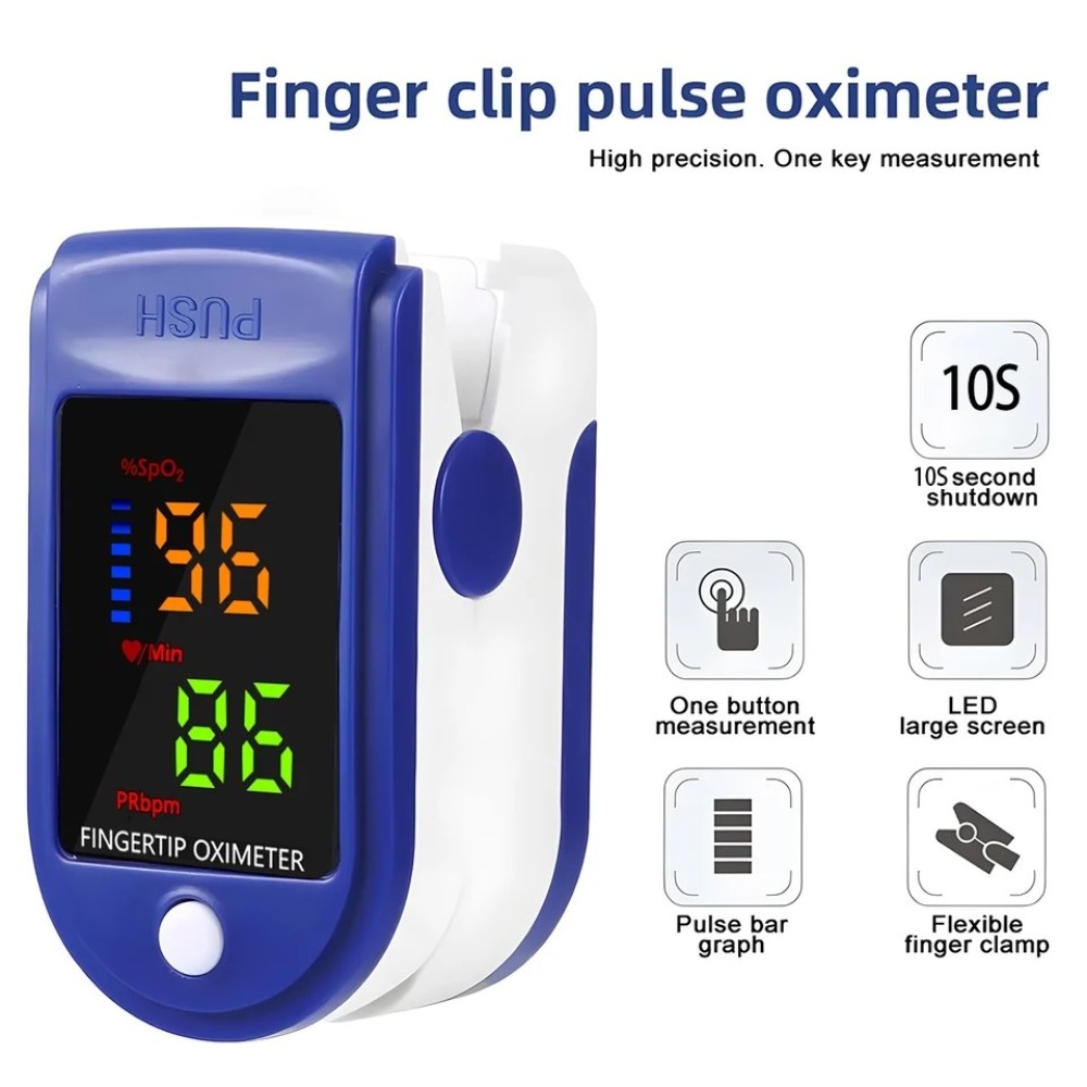 Finger Clip Pulse Oximeter, Blood Oxygen Monitor, One Button Measurement, LED Display, Automatic Shut Down, 8 Seconds Measure