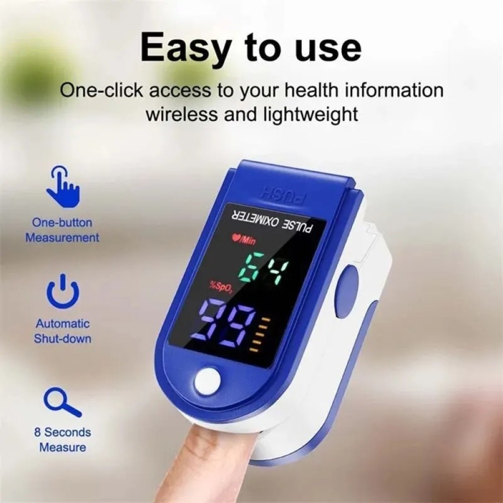 Finger Clip Pulse Oximeter, Blood Oxygen Monitor, One Button Measurement, LED Display, Automatic Shut Down, 8 Seconds Measure