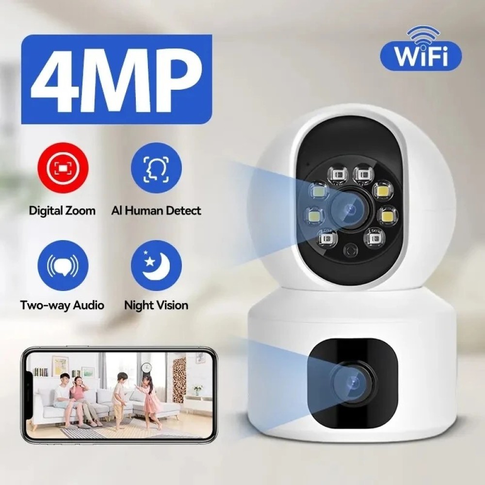 4MP PTZ WiFi Camera Dual Lens with Dual Screen Human Detection Night Vision Outdoor Surveillance Camera Two-way Audio