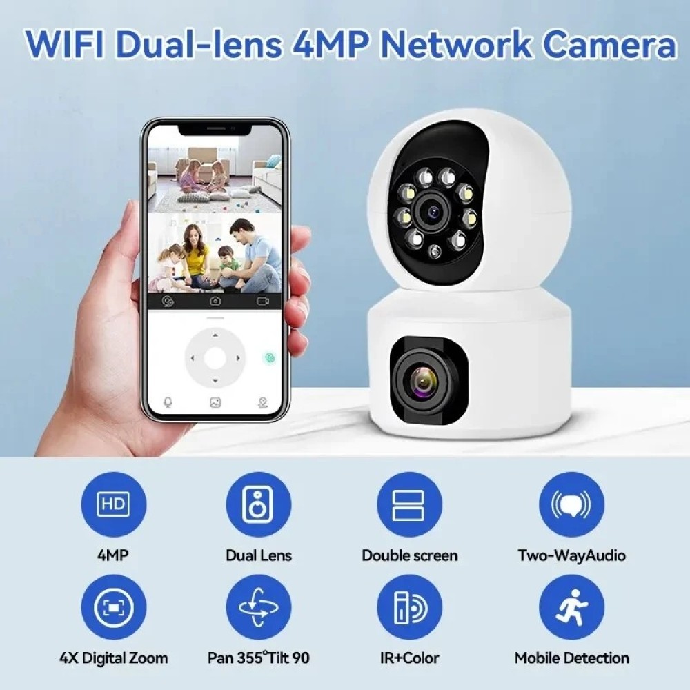 4MP PTZ WiFi Camera Dual Lens with Dual Screen Human Detection Night Vision Outdoor Surveillance Camera Two-way Audio