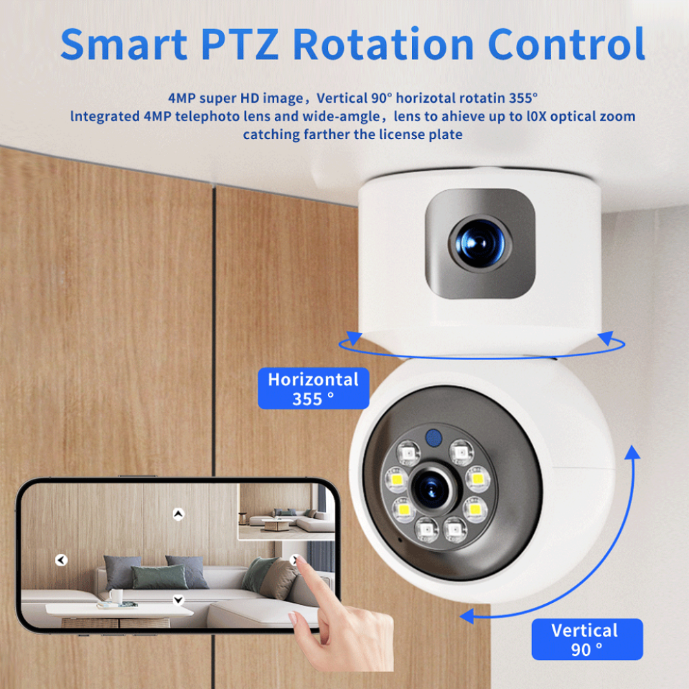 4MP PTZ WiFi Camera Dual Lens with Dual Screen Human Detection Night Vision Outdoor Surveillance Camera Two-way Audio