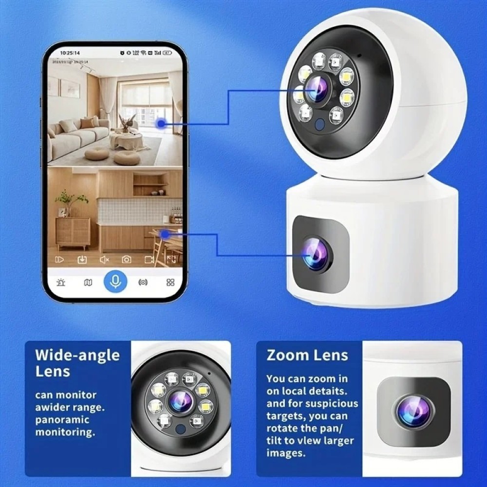 4MP PTZ WiFi Camera Dual Lens with Dual Screen Human Detection Night Vision Outdoor Surveillance Camera Two-way Audio