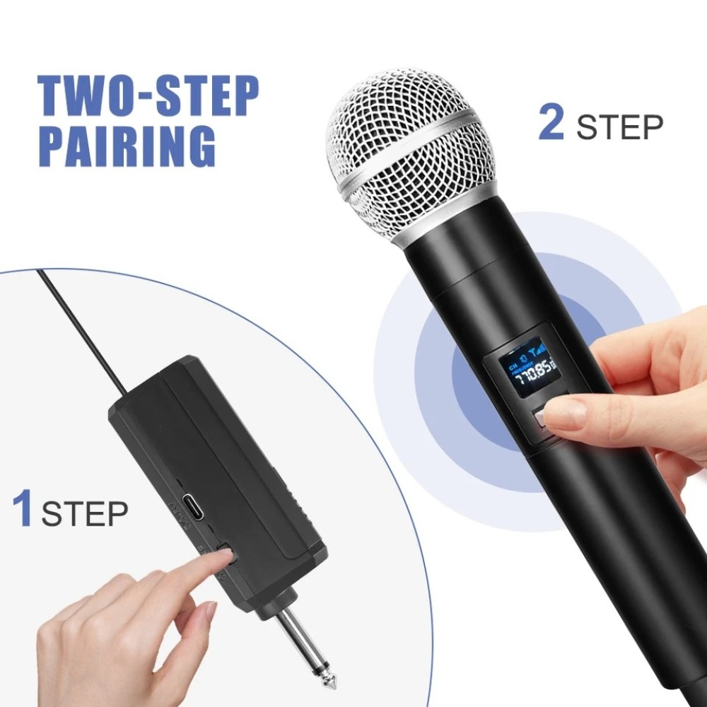 W68 Professional Universal Dual Wireless Microphone Handheld, UHF Rechargeable Receiver for Wedding, Party, Speech, Church, Club, Show, Meeting