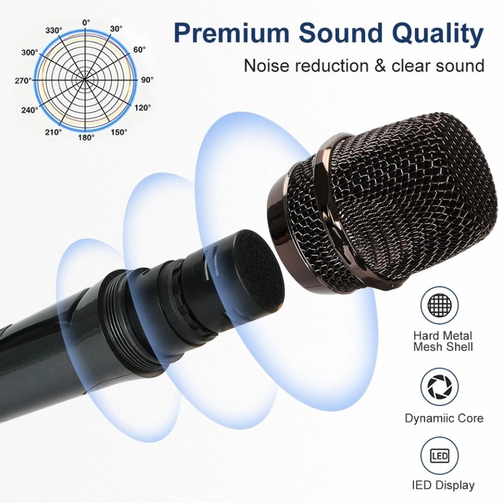 W68 Professional Universal Dual Wireless Microphone Handheld, UHF Rechargeable Receiver for Wedding, Party, Speech, Church, Club, Show, Meeting