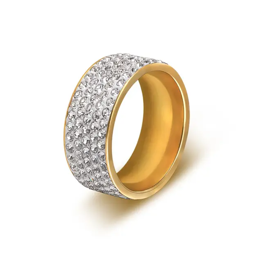 High Quality Wedding Band and Engagement Promise Ring with Crystal and Rhinestones Inlaid in a Round Design