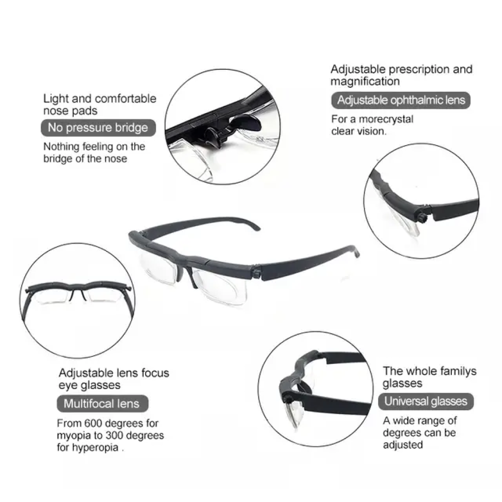 Adjustable variable focus glasses for reading distance Dial vision glasses for men women safety glasses