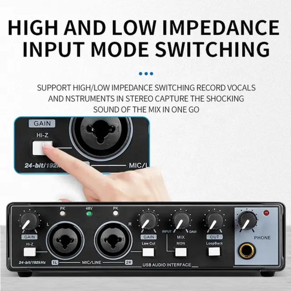 GAX-MD22 Audio Interface Recording Live Dubbing Equipment Singing USB External Guitar Audiobook Professional Sound Card