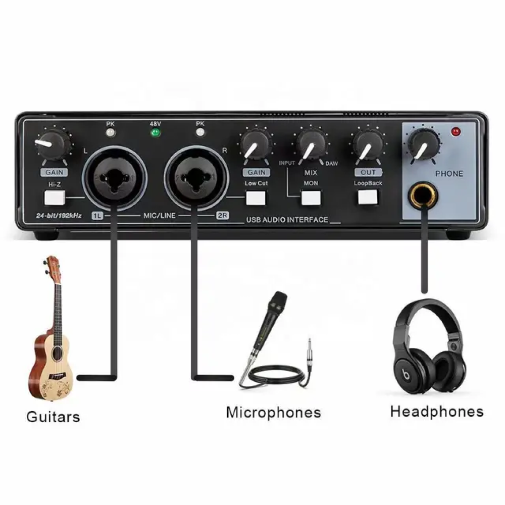 GAX-MD22 Audio Interface Recording Live Dubbing Equipment Singing USB External Guitar Audiobook Professional Sound Card