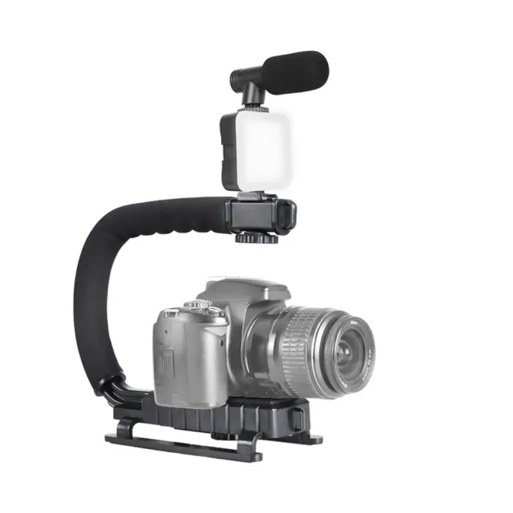 AY-49U Video Making Kit Universal Stabilizer C-Shape with Microphone & LED Light