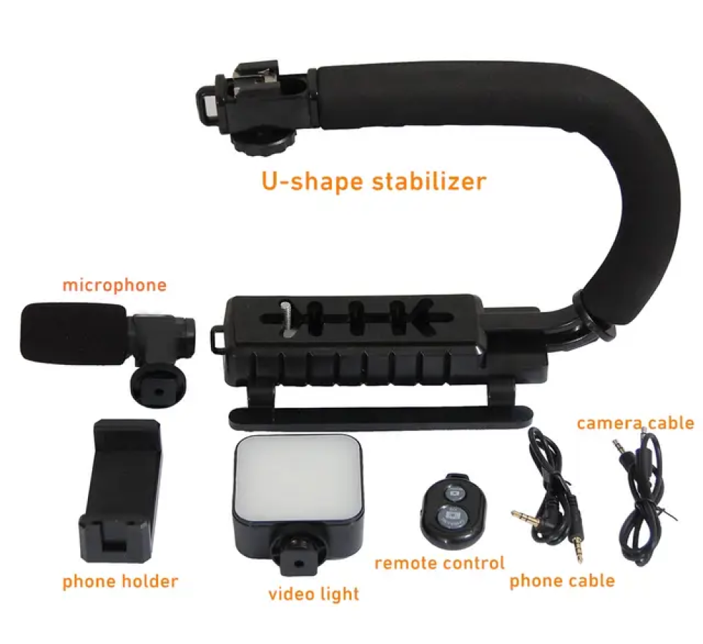 AY-49U Video Making Kit Universal Stabilizer C-Shape with Microphone & LED Light