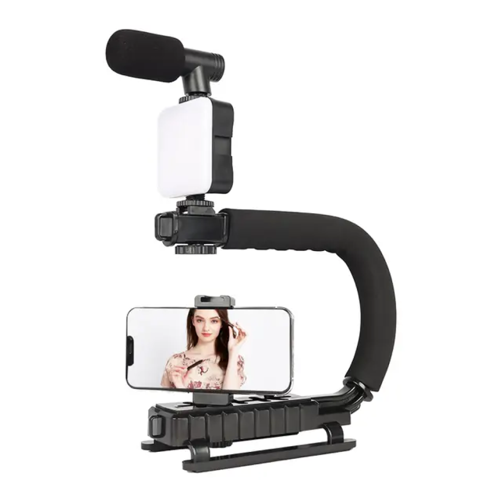 AY-49U Video Making Kit Universal Stabilizer C-Shape with Microphone & LED Light