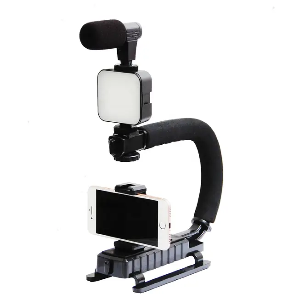 AY-49U Video Making Kit Universal Stabilizer C-Shape with Microphone & LED Light