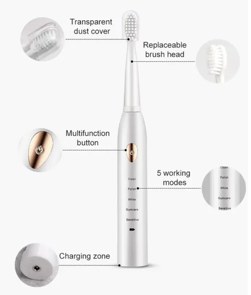 Electric Toothbrush Adult 5-gear Mode USB Charging IPX7 Waterproof