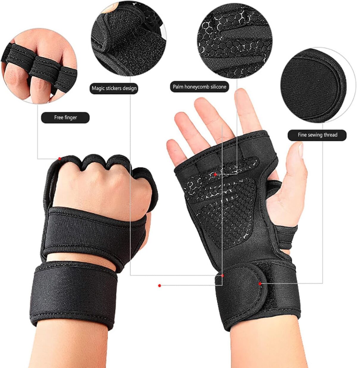 Men and Women's Weight Lifting Gloves with Wrist Support: Gym Fitness, Cross Training, Powerlifting, Hand Palm Protector - Image 3